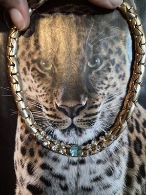 Gold-Tone Necklace with Aquamarine Center and Clear Crystal Accents